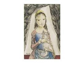 A GIRL WIHT CAT by Tsuguharu Foujita